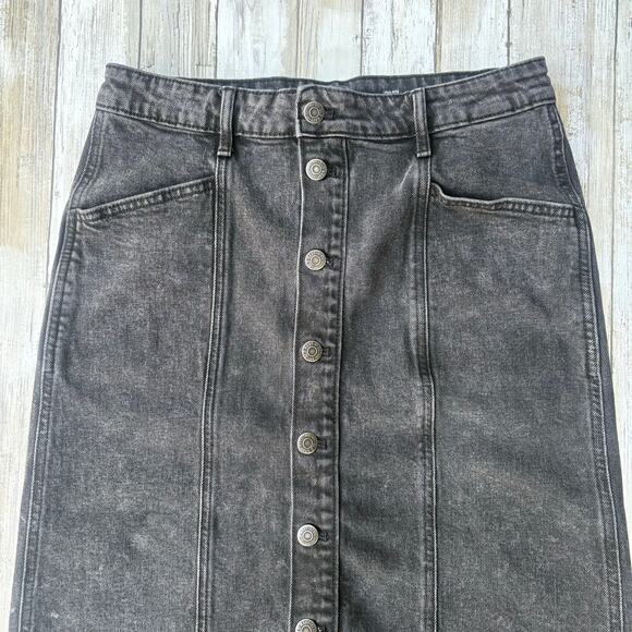 Old Navy Denim Skirt Sz 6 Black Midi Button Down Faded Y2K Casual Skater Punk - Picture 4 of 8